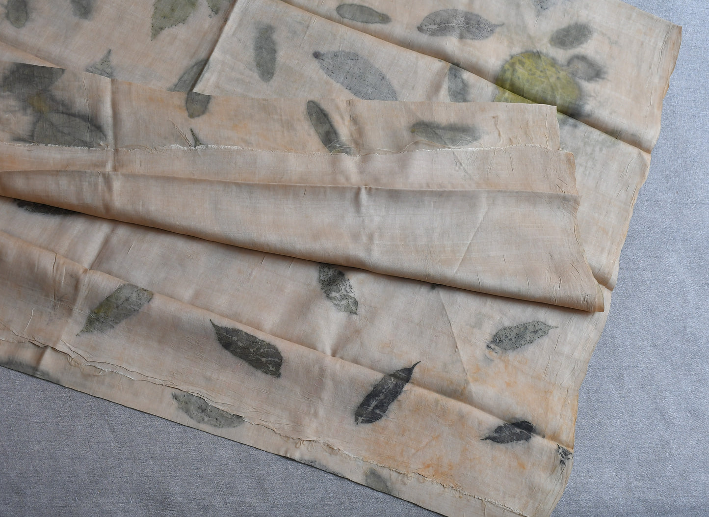 Beige Eco Print Tussar Silk Saree