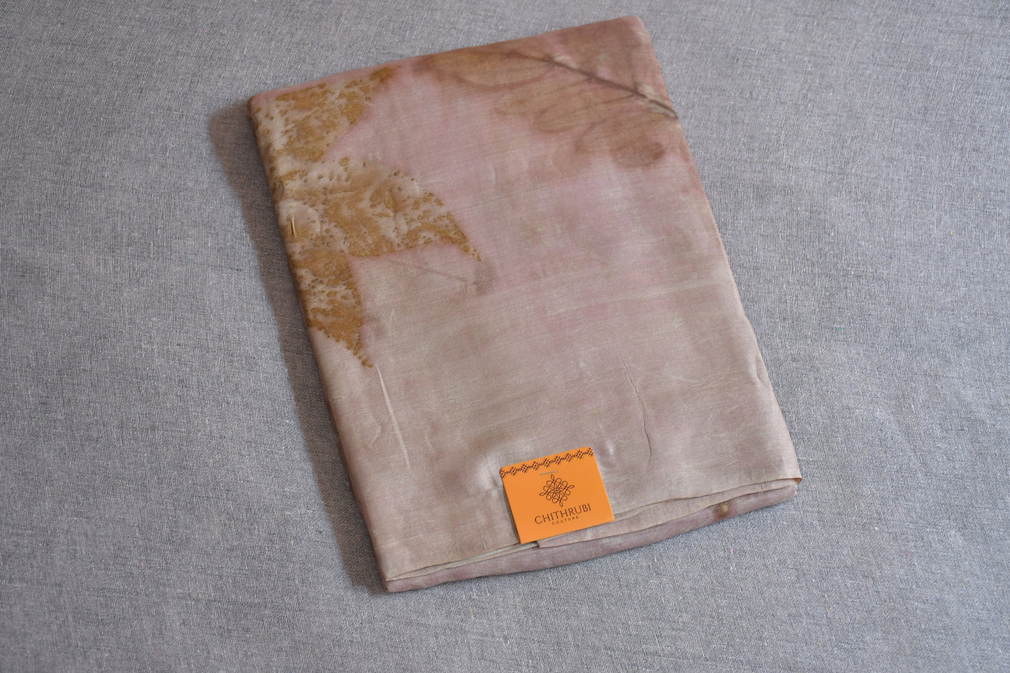 Cream Eco Print Tussar Silk Saree