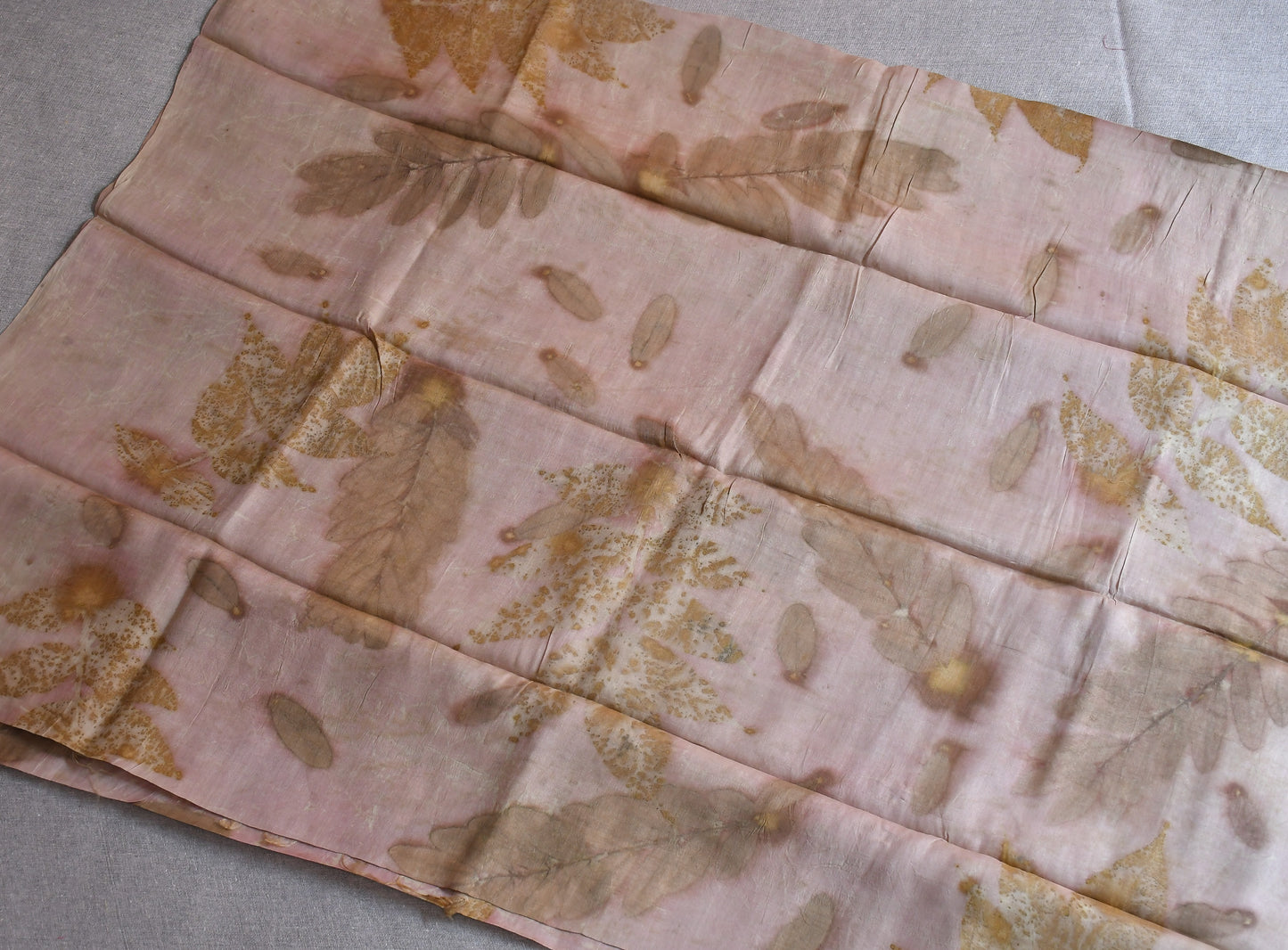 Cream Eco Print Tussar Silk Saree
