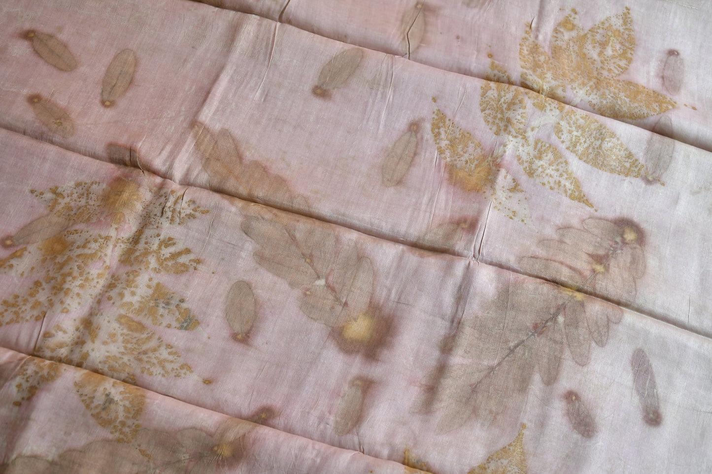 Cream Eco Print Tussar Silk Saree