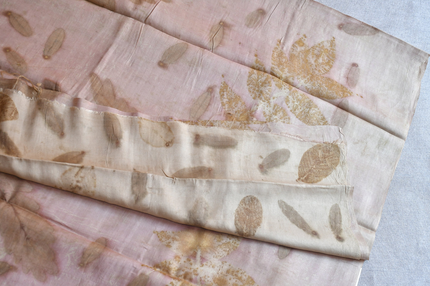 Cream Eco Print Tussar Silk Saree