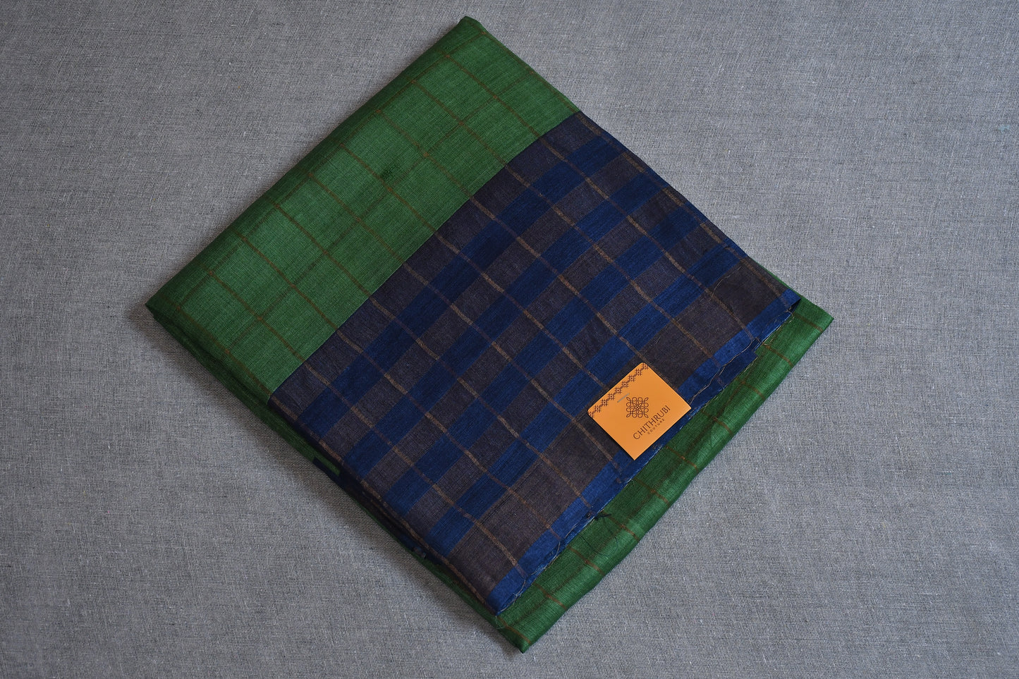 Green Kalamkari - (Blouse piece) Tussar Silk Saree