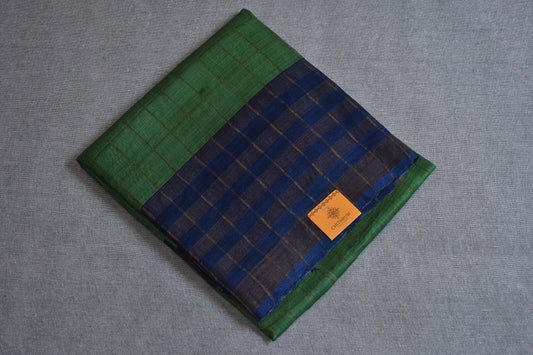 Green Kalamkari - (Blouse piece) Tussar Silk Saree