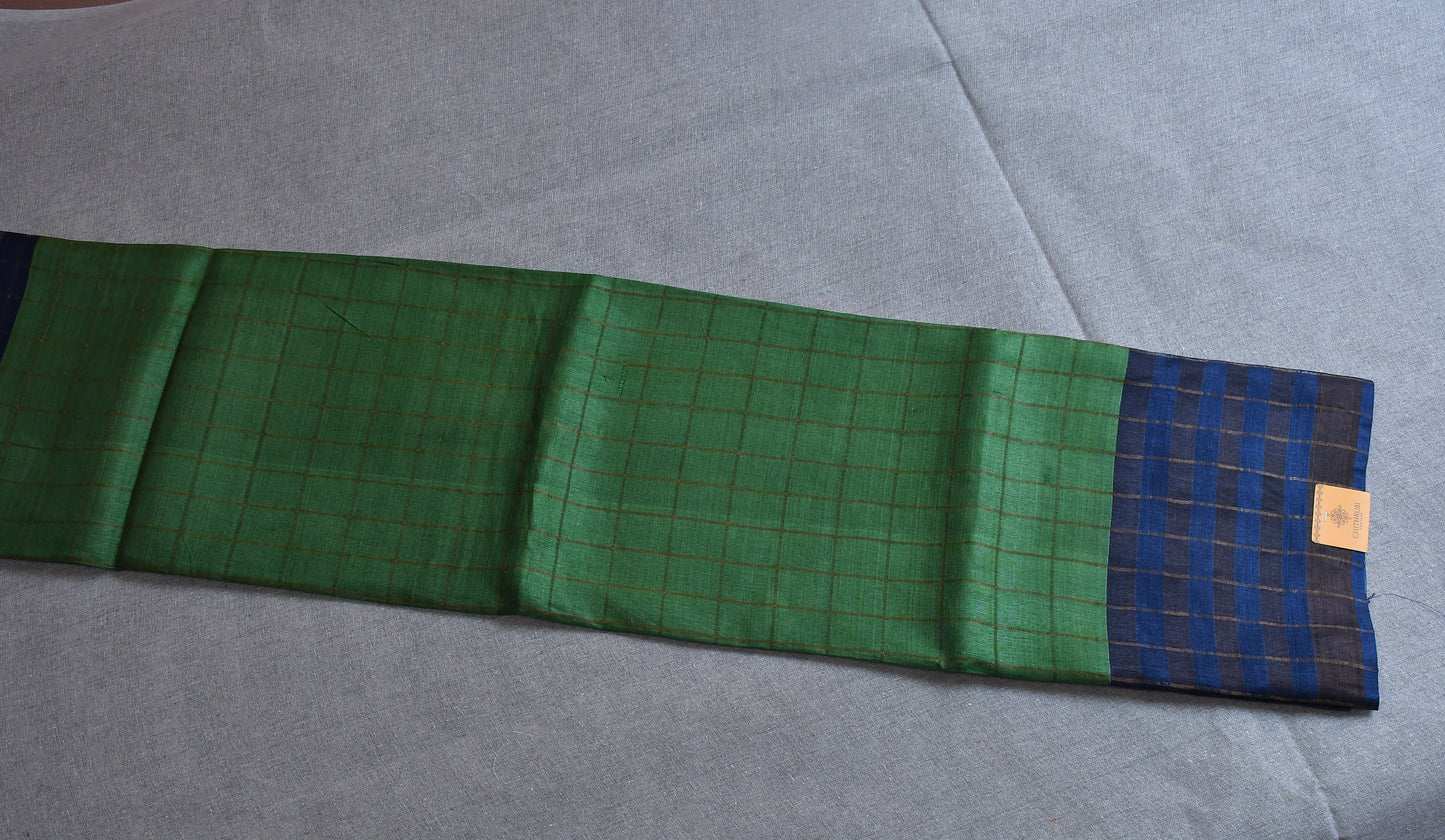 Green Kalamkari - (Blouse piece) Tussar Silk Saree