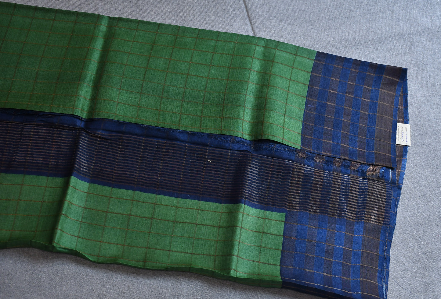 Green Kalamkari - (Blouse piece) Tussar Silk Saree