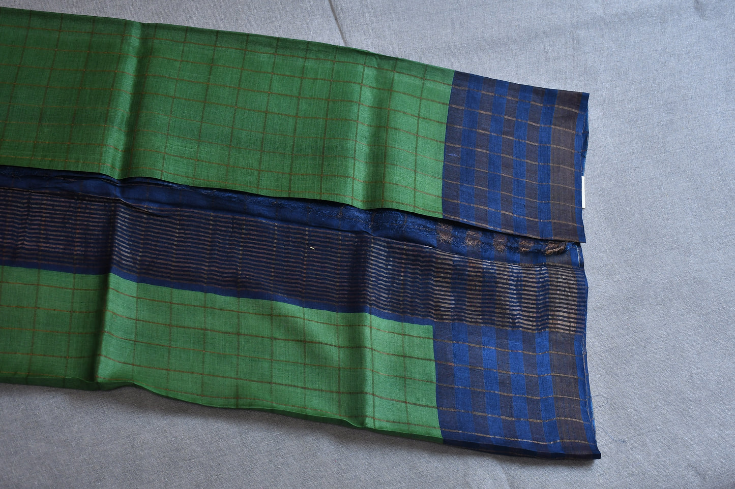 Green Kalamkari - (Blouse piece) Tussar Silk Saree