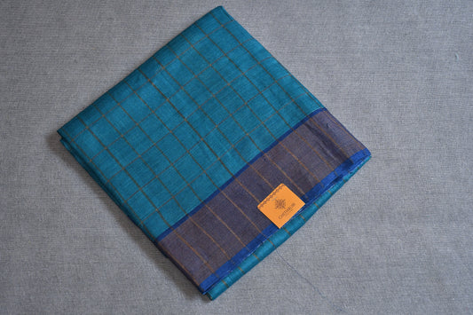 Blue Kalamkari - (Blouse Piece) Tussar Silk Saree