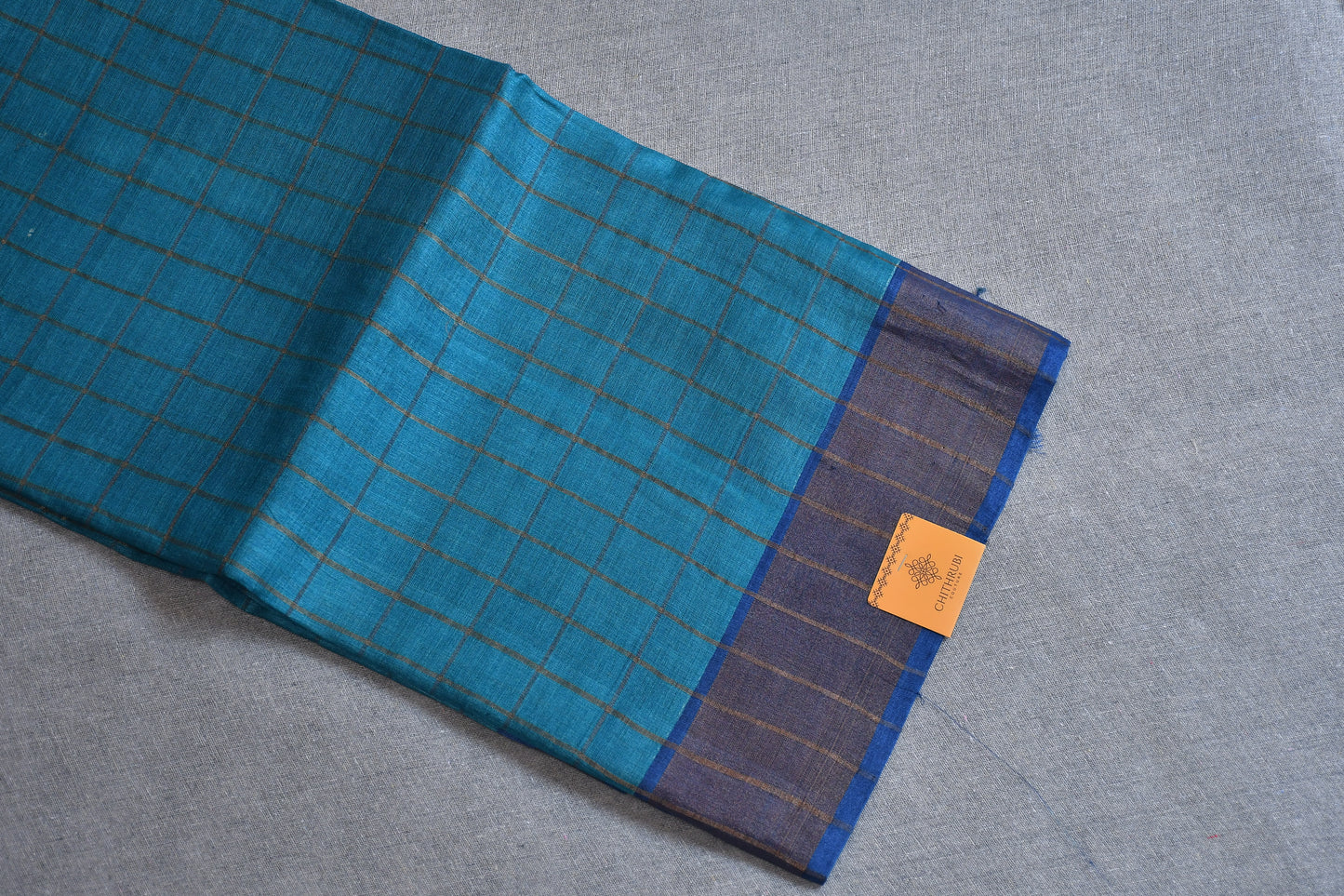 Blue Kalamkari - (Blouse Piece) Tussar Silk Saree