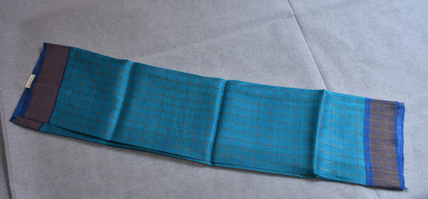 Blue Kalamkari - (Blouse Piece) Tussar Silk Saree