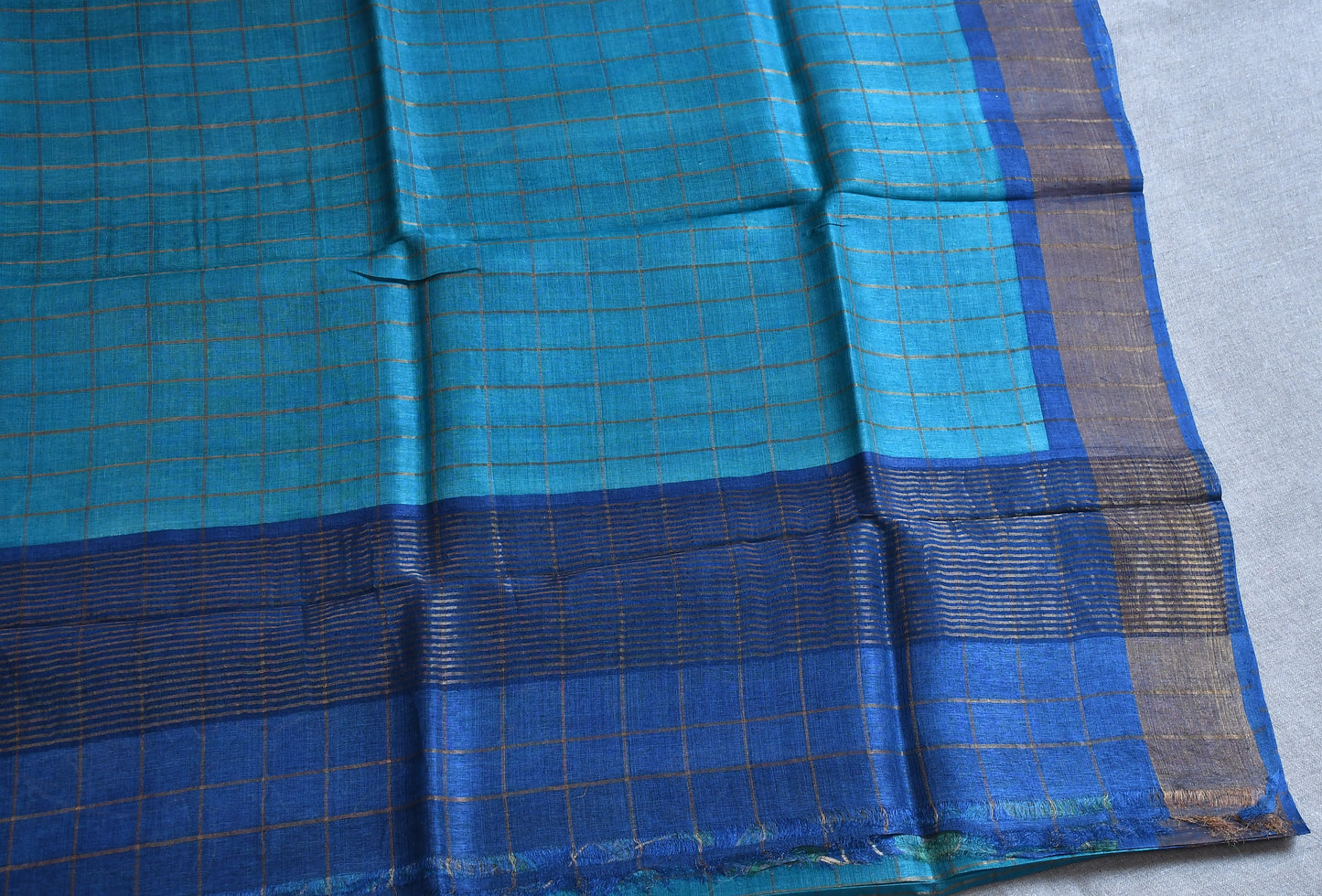 Blue Kalamkari - (Blouse Piece) Tussar Silk Saree