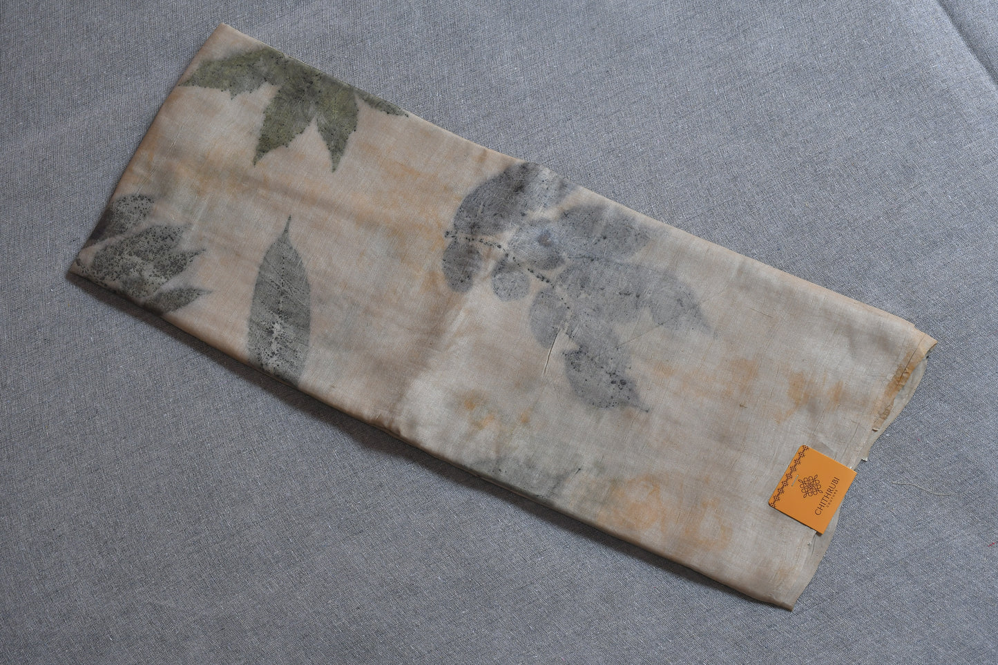 Beige Eco Print Tussar Silk Saree