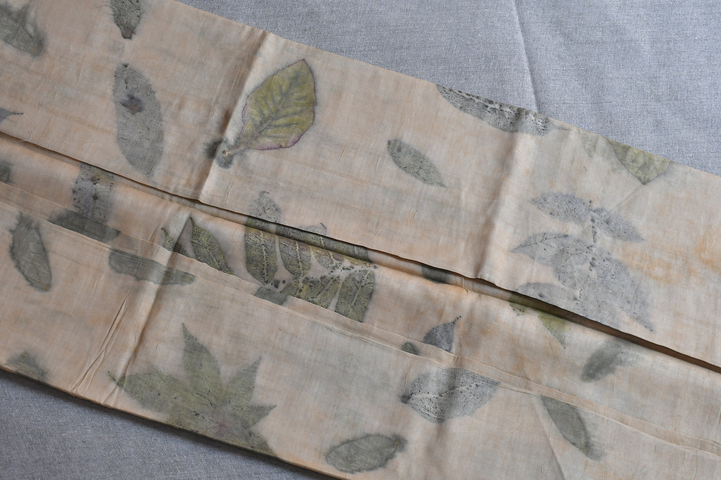Beige Eco Print Tussar Silk Saree