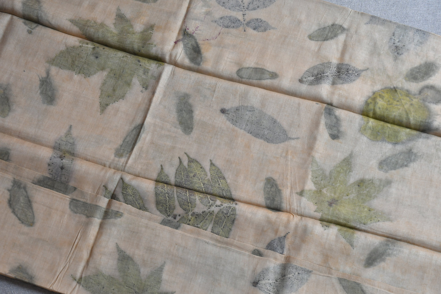 Beige Eco Print Tussar Silk Saree