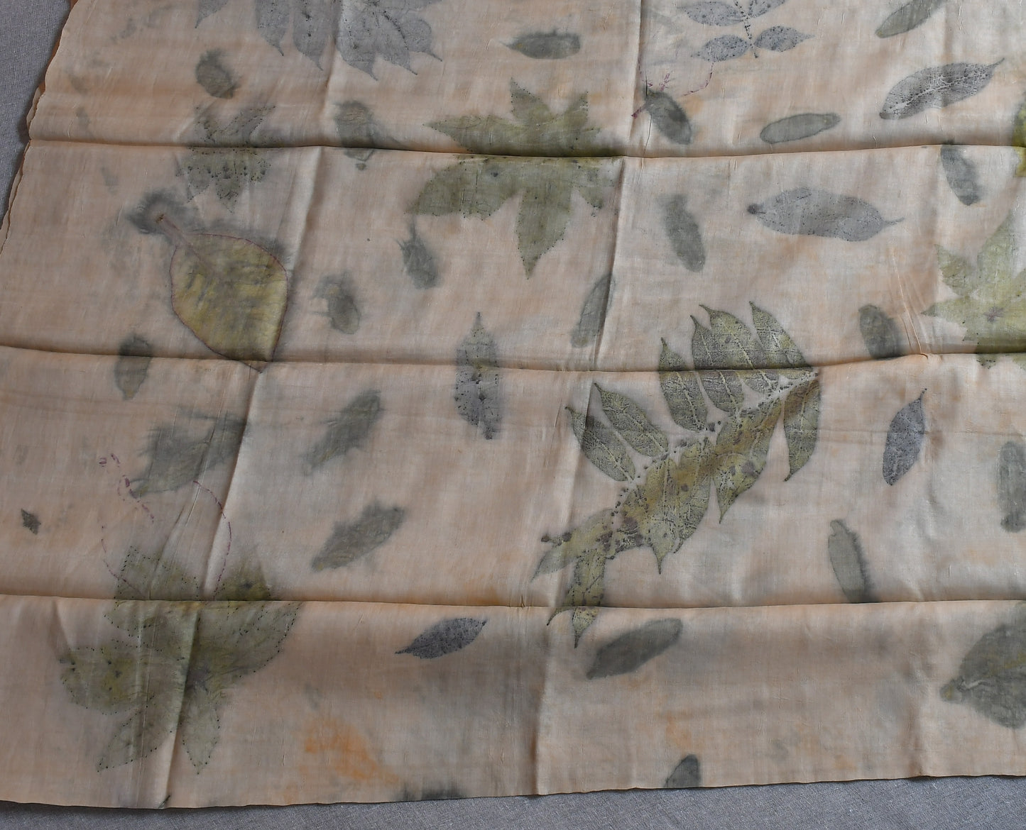 Beige Eco Print Tussar Silk Saree