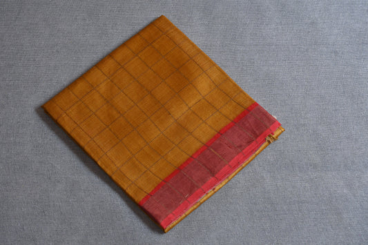 Mustard Kalamkari - (Blouse piece) Tussar Silk Saree