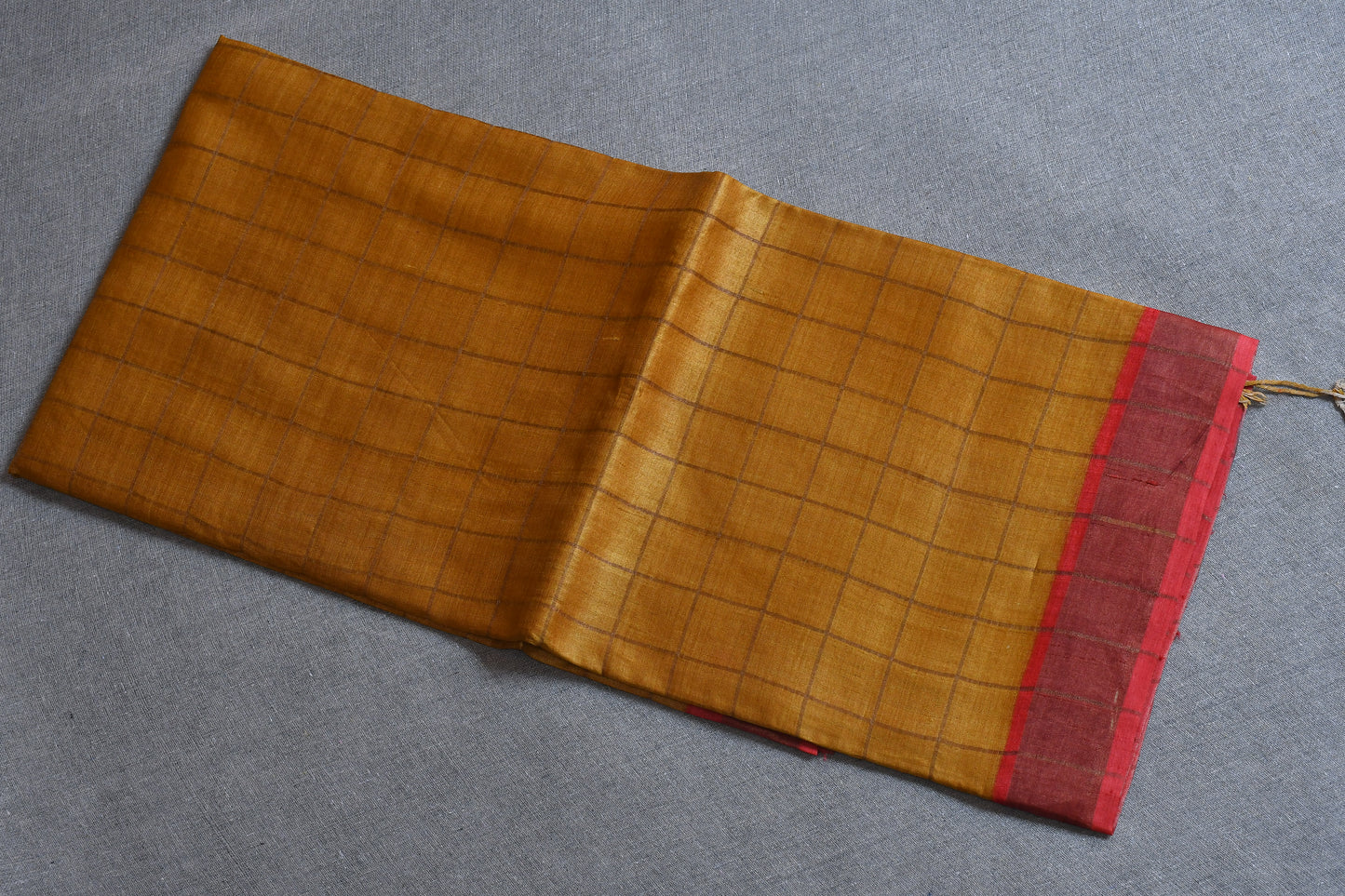 Mustard Kalamkari - (Blouse piece) Tussar Silk Saree