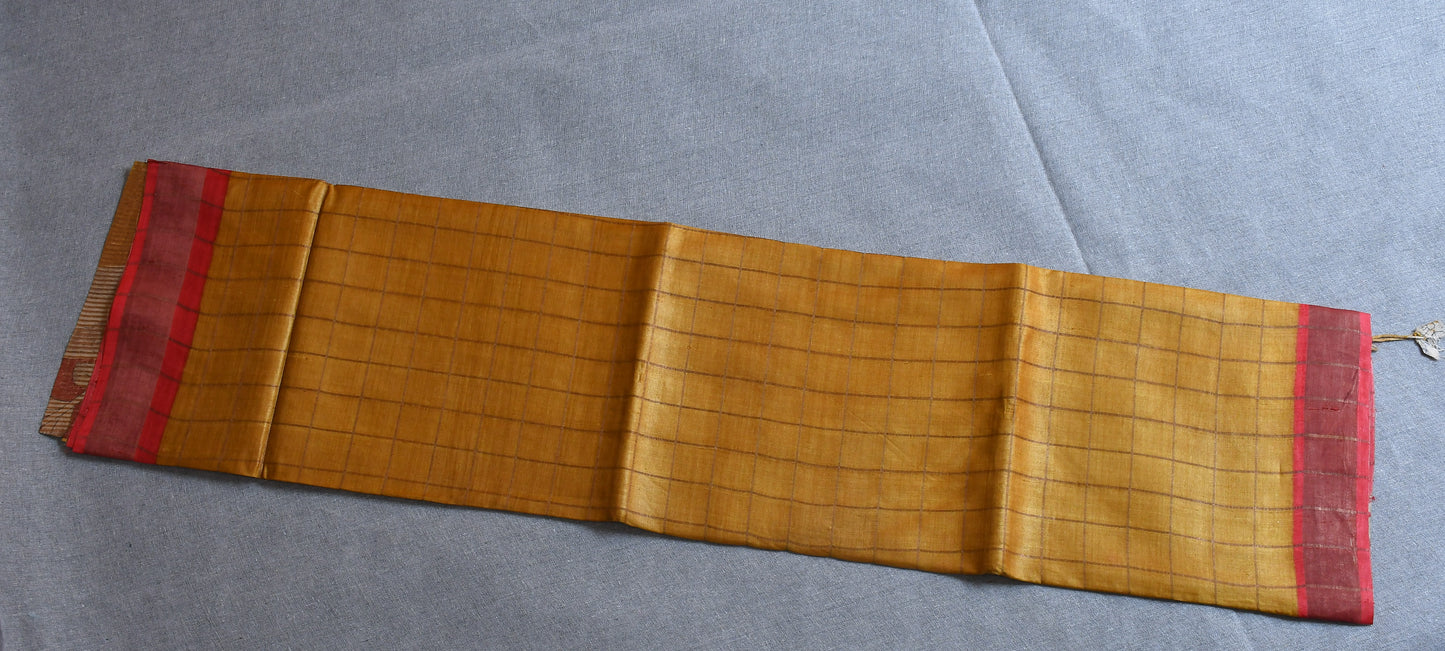 Mustard Kalamkari - (Blouse piece) Tussar Silk Saree
